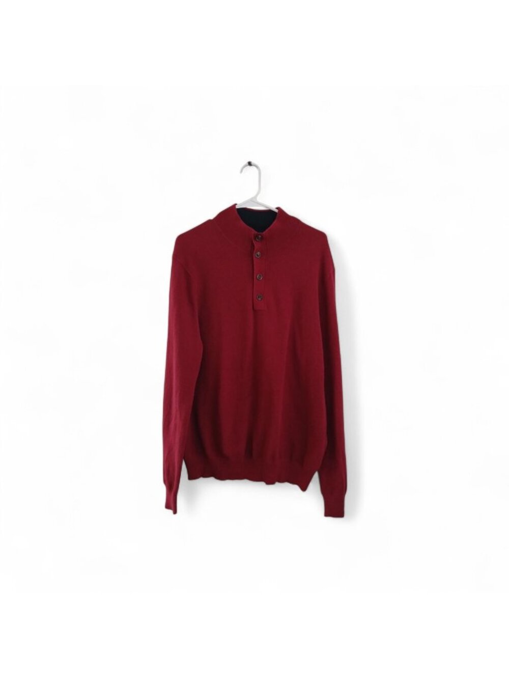 Brooks Brothers Cashmere Cotton Sweater Men L Mock Neck Button Red Quiet Luxury